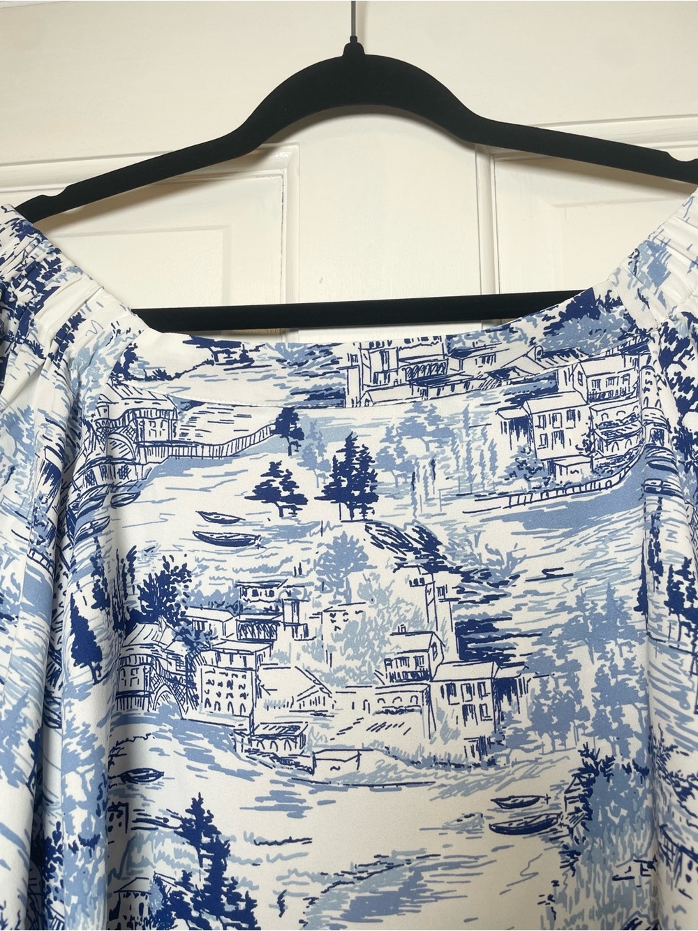Sugarlips Blue & White Toile Off-Shoulder Puff Sleeve Top - Picture 6 of 9